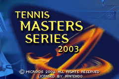 Tennis Masters Series 2003 title screen for GameBoy Advance
